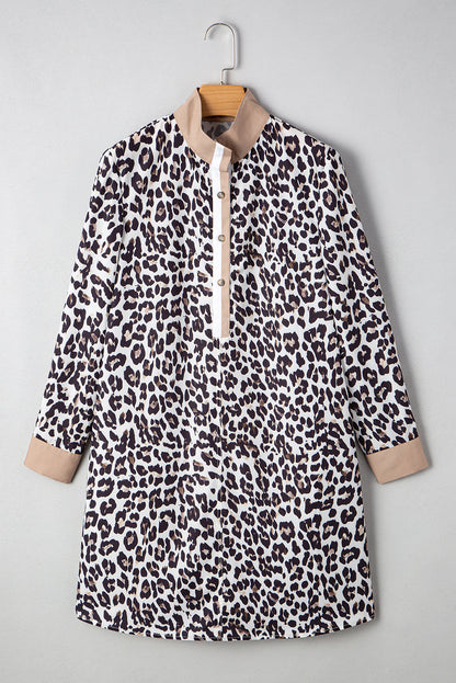 Multicolour Leopard Print Patchwork Collar Flowy Mini Dress