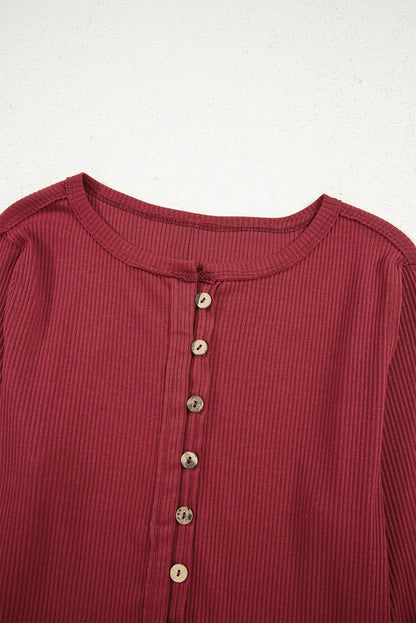 Red Dahlia Ribbed Exposed Seam Button Front Cardigan