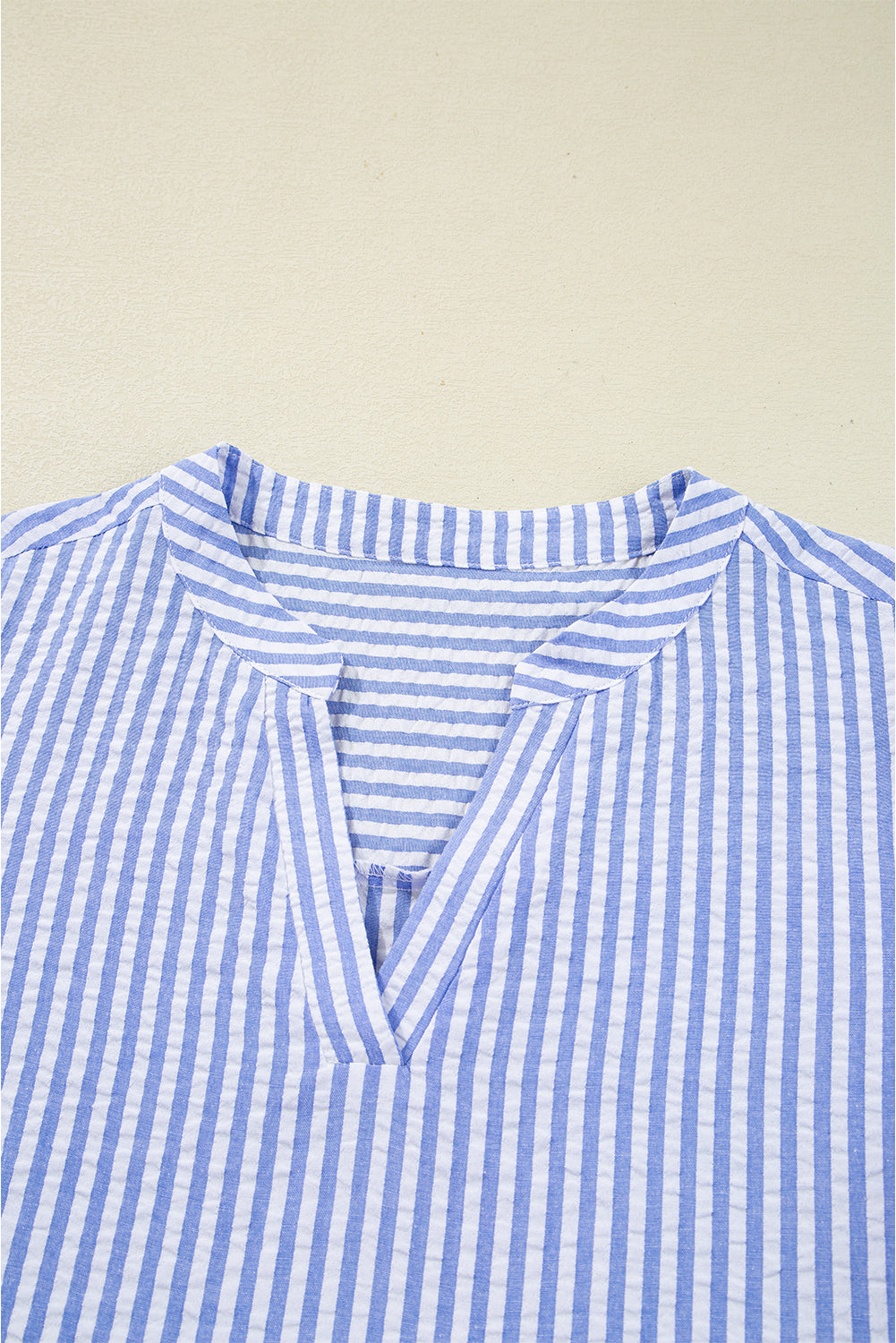 Sky Blue Striped Textured Bracelet Sleeve Tiered Mini Dress